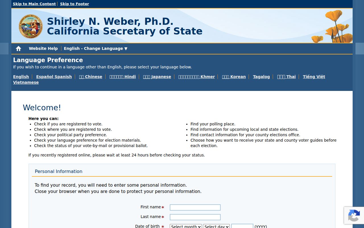 Chico people search California voter status lookup