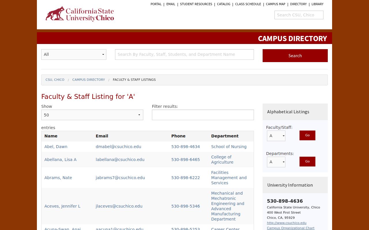 Chico people directories CSU Chico campus directory