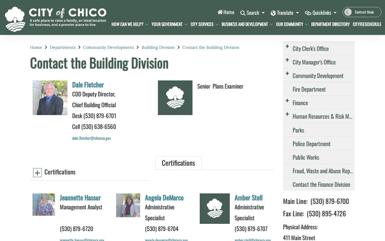 Chico people directories Building Division staff directory