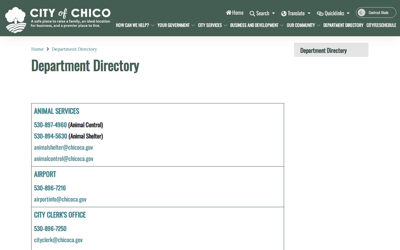 Chico people directories City department directory