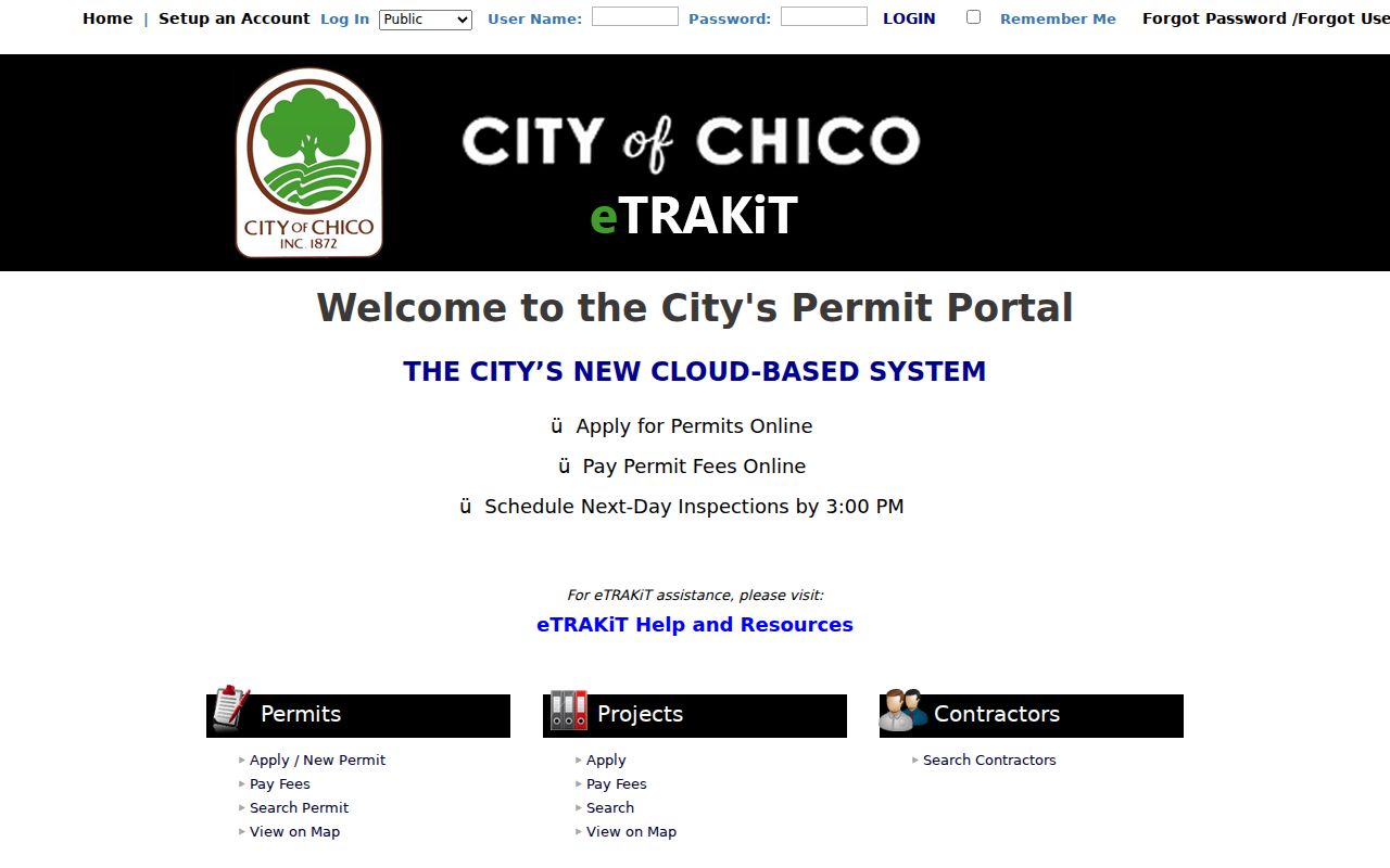 Chico public records eTRAKiT permit dashboard