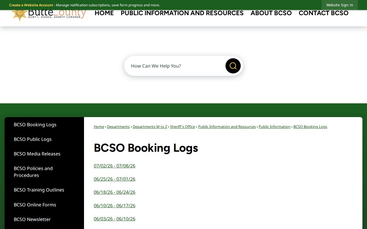 Chico public records Butte County booking logs
