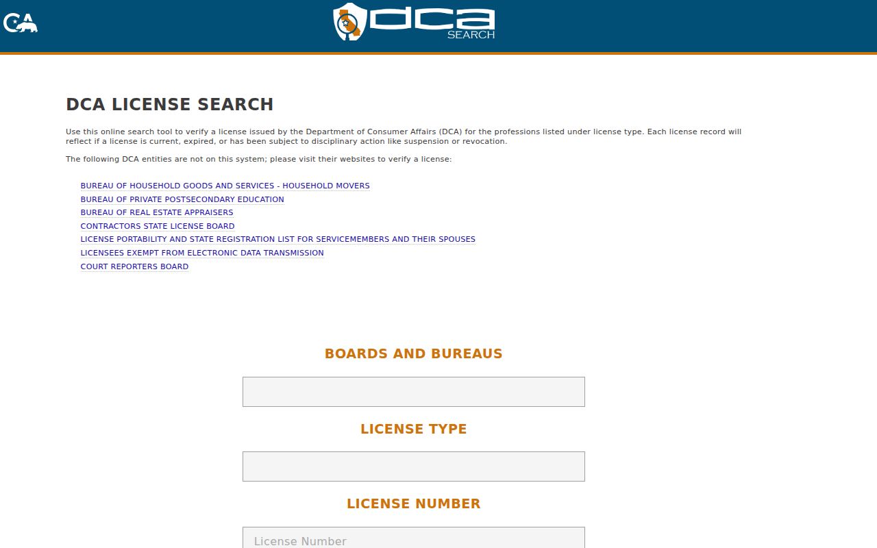 Chico public records California DCA license search